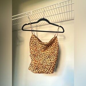 Satin cheetah print crop top with gold detailing on the straps
